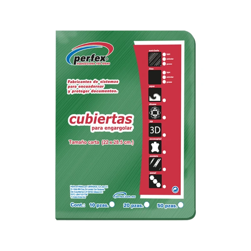 Cubierta Para Encuadernar Tamaño Carta Paquete50 Estriada Premium 14 Puntos Verde Int Perfex
