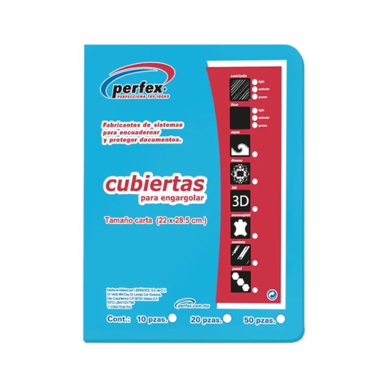 Cubierta Para Encuadernar Tamaño Carta Paquete50 Liso 14 Puntos Azul Claro Perfex
