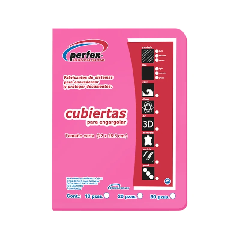 Cubierta Para Encuadernar Tamaño Carta Paquete50 Liso Esp14 Puntos Rosa Perfex