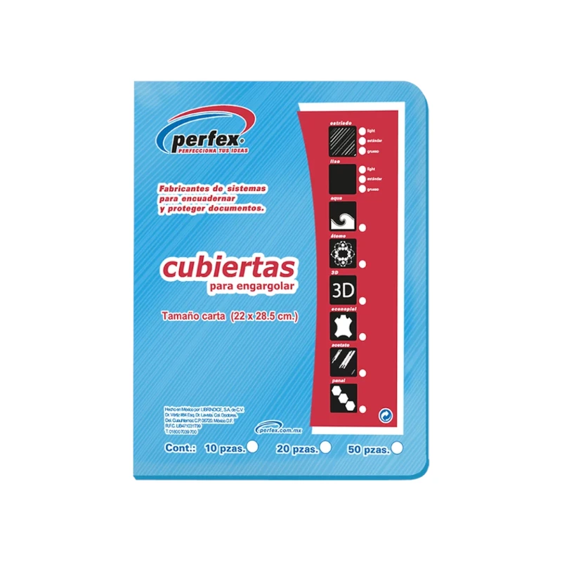 Cubierta Para Encuadernar Tamaño Carta Paquete50 Estriada Esencial 14 Puntos Azul Cla Perfex