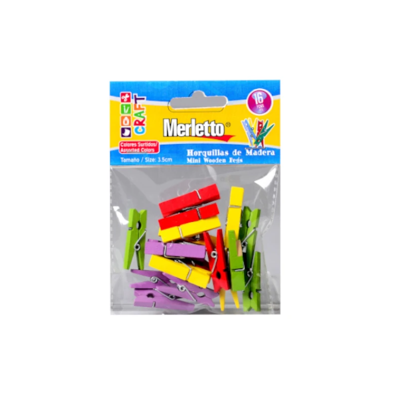 Gancho Madera 3.5cm Paquete16 Colores Surtido 62683 Merletto