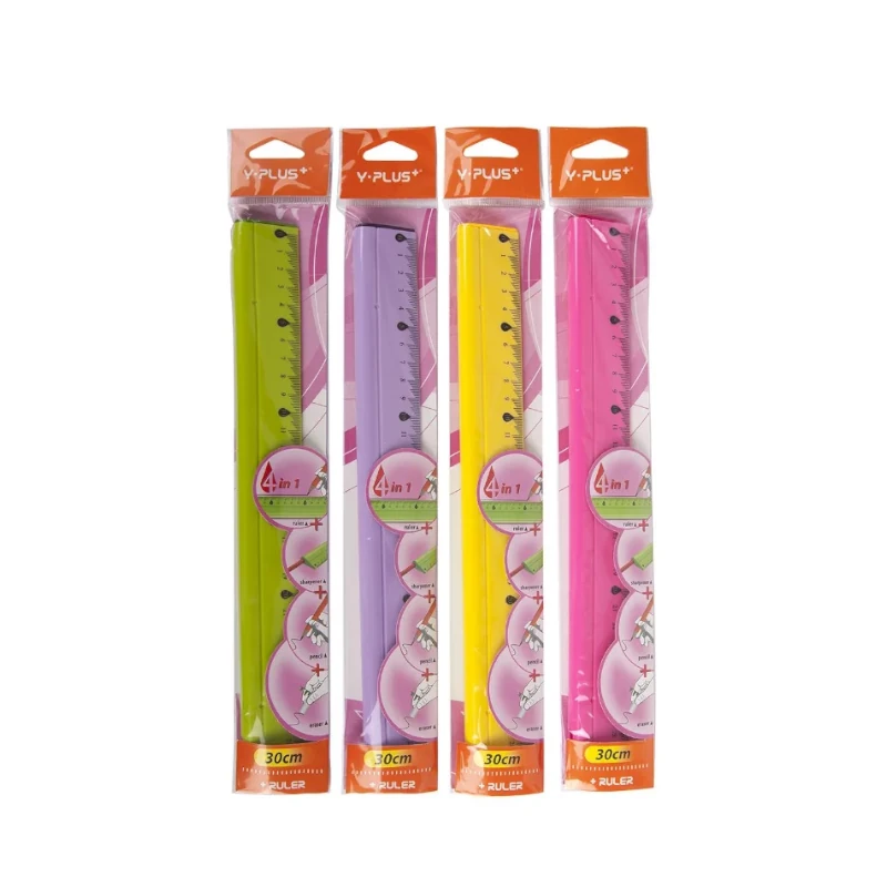 Regla Plastico 30cm Y-Plus 4 En 1 Surtido