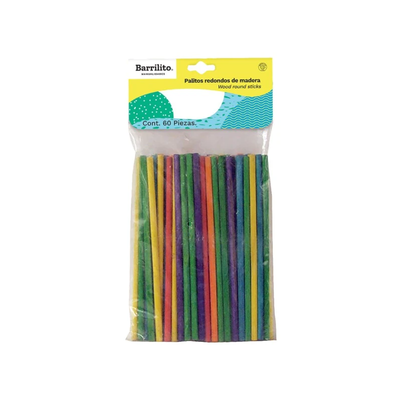 Palillos 0.5X15Cm Paquete60 Cilindrico Colores Barrilito