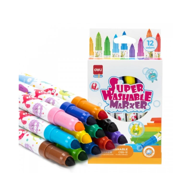 Marcador Escolar Deli Paquete 12 Jumbo Lavable