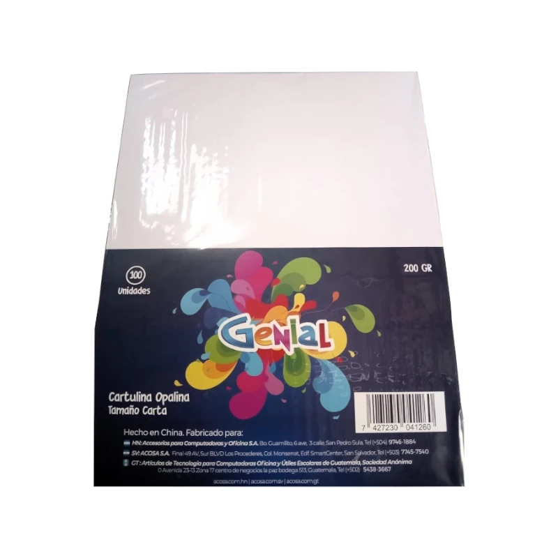 Cartulina Opalina Tamaño Carta Paquete 100 Genial 200G