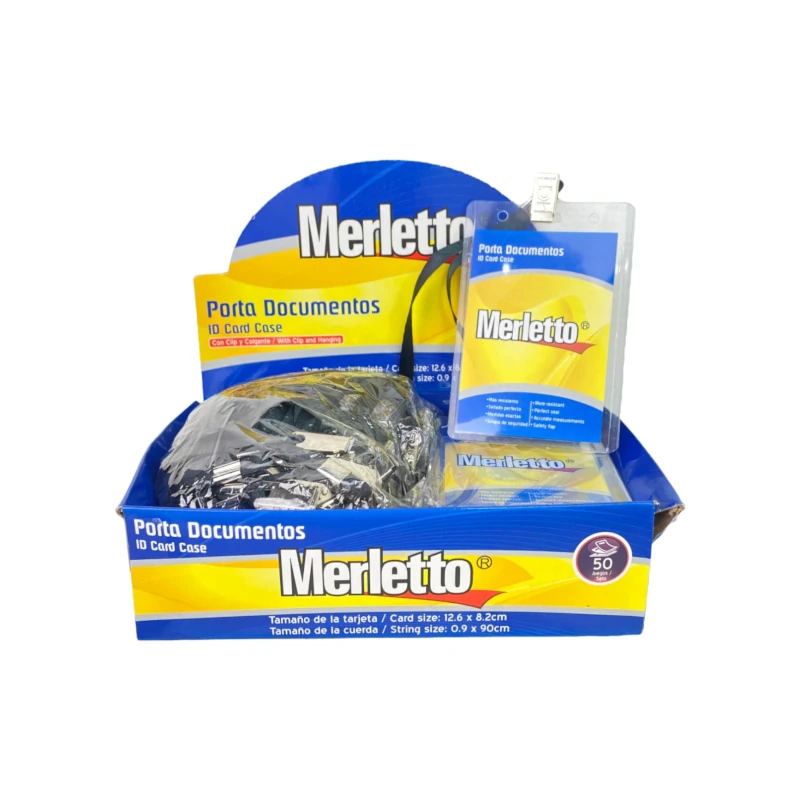 Porta Carnet Plastico Paquete50 Con Clip Y Cord Vertical Gris Merletto