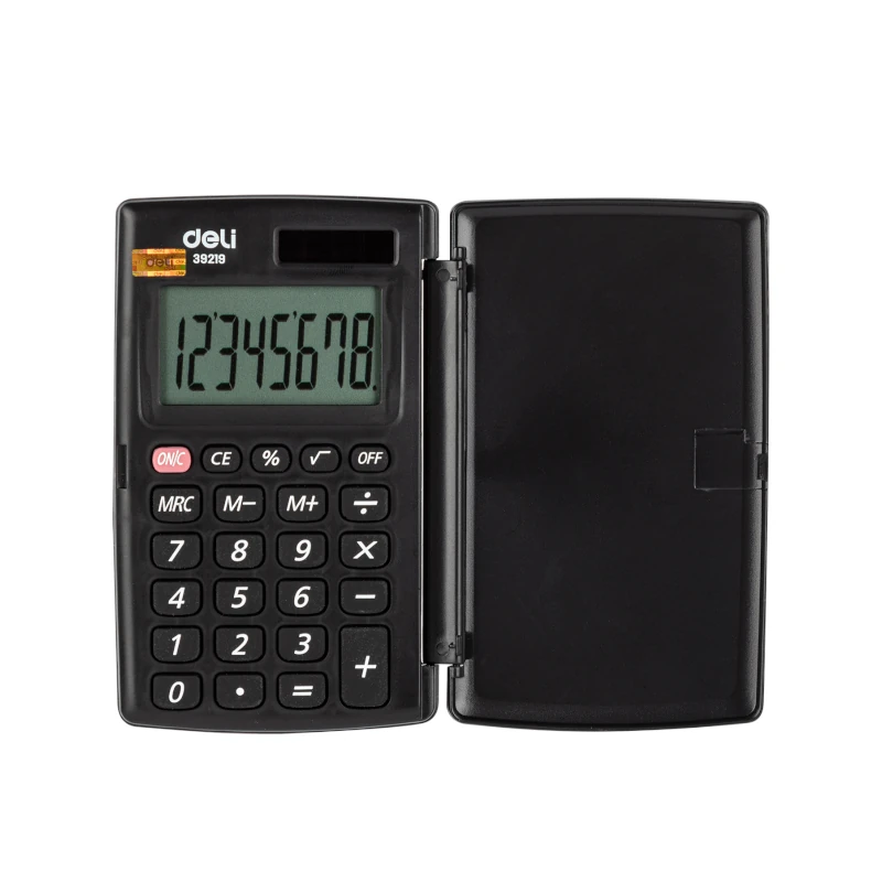 Calculadora Deli Bol 8 Digitos Negro Con Tapa Vertical