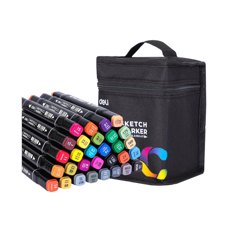 Marcador Doble Punta Paquete 30 Deli Estuche De Tela