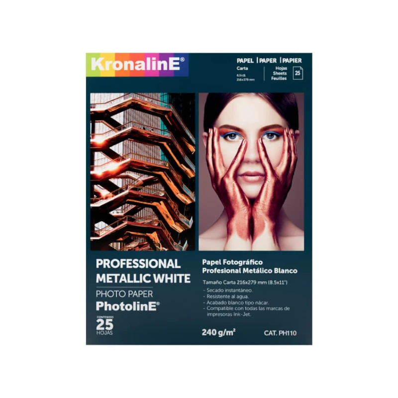 Papel Foto 8.5X11 25Hjs Profesional Metallic 240Gr Ph110 Kronaline