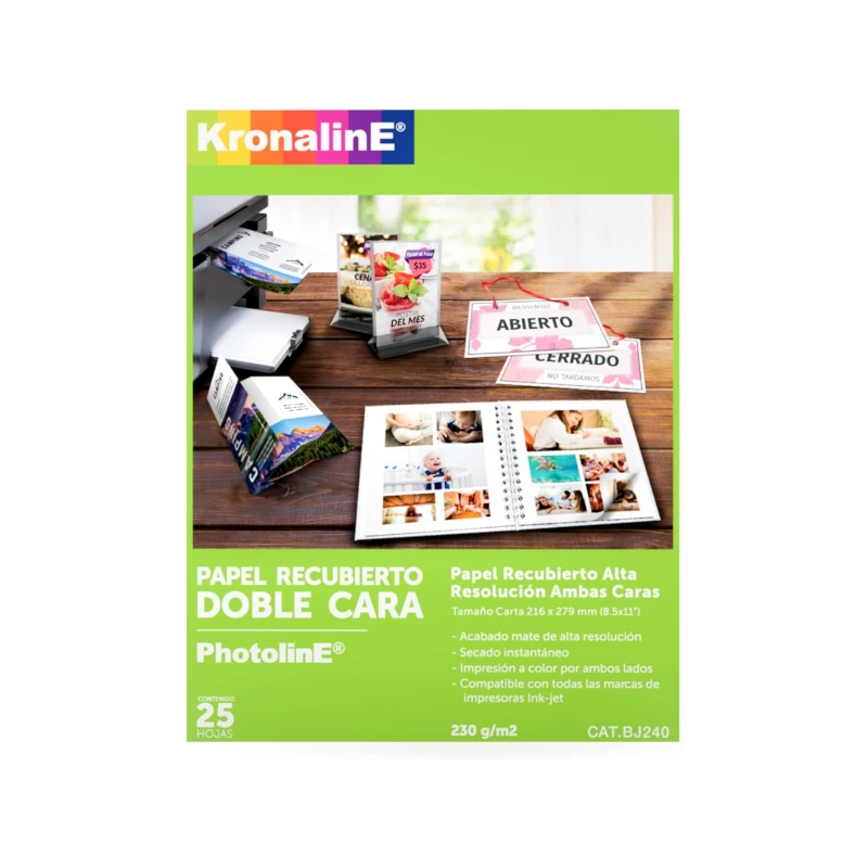 Papel Foto 8.5X11 25Hjs Alta Resolucion Doble Cara 230Gr Bj240 Kronaline