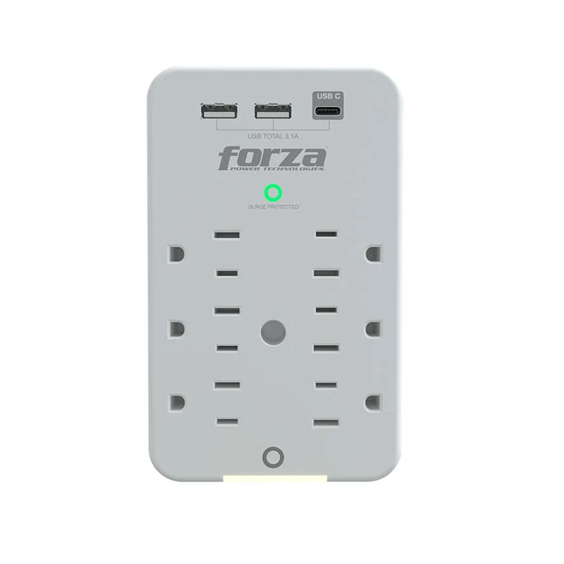 Protector De Picos Forza 6 Salida 120V P/Pared/2Usb+1Usb-C WT-631USBC