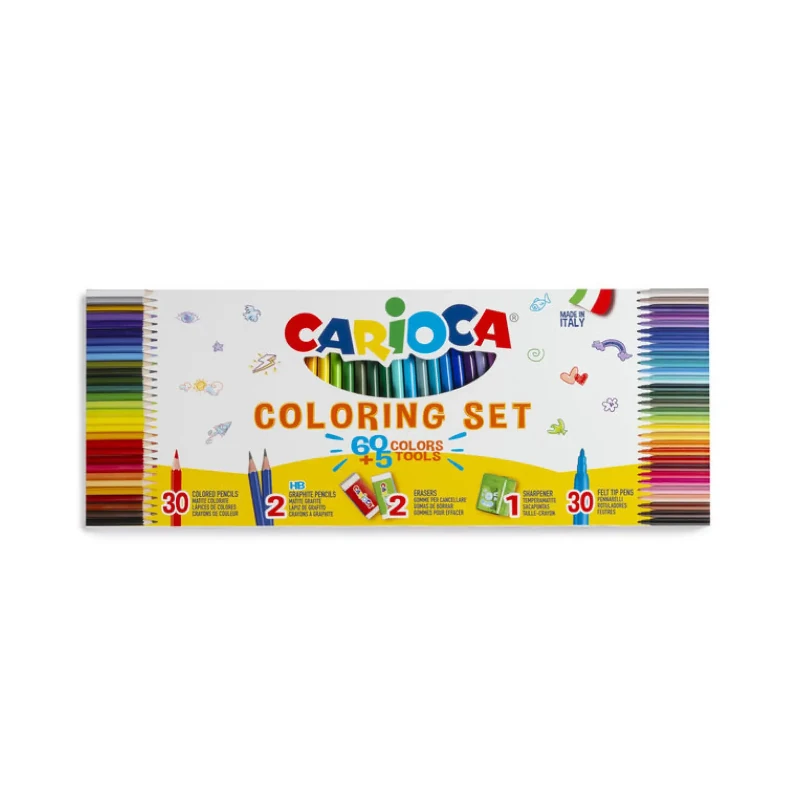 Lapiz Color Largo Paquete 30+30 Marcador Esc+2 Lapiz Grafito+2 Borrador+Sacapunta