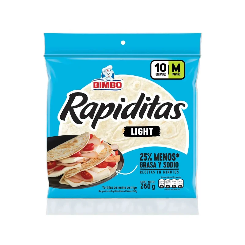 Tortilla De Harina Rapiditas Light Bimbo Pqt10 260gr