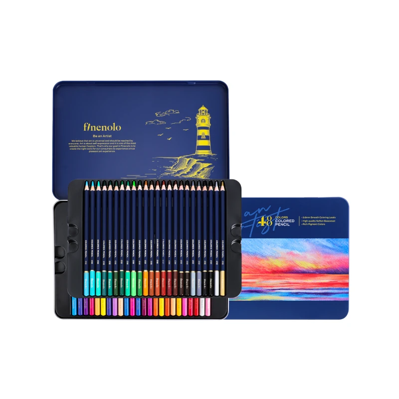 Lapiz Color Largo 48 Colores Caja Metal Finenolo Deli