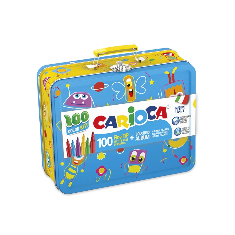 Set Marcadores Con Estuche Metal Paquete100 + Libro Para Colorear Carioca