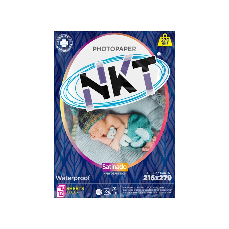 Papel Foto 8.5X11 12Hjs Satinado 270Gr En Bolsa Nkt