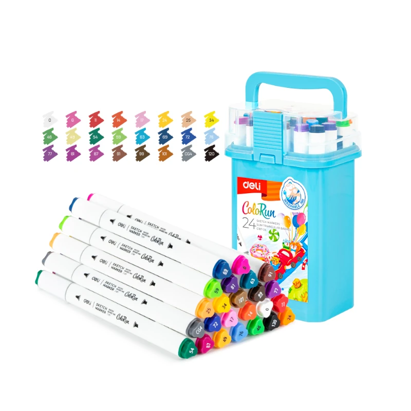 Marcador Doble Punta Paquete 24 Base Agua Deli