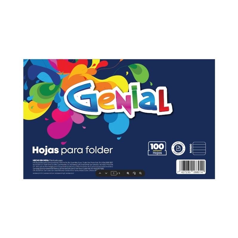 Hojas para Folder Tamaño Carta 100 Hojas Genial