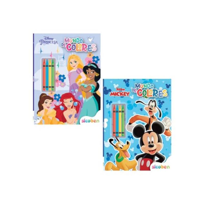 Libro De Actividades Mundo De Colores Mickey y Princesas Con Crayones Surtido