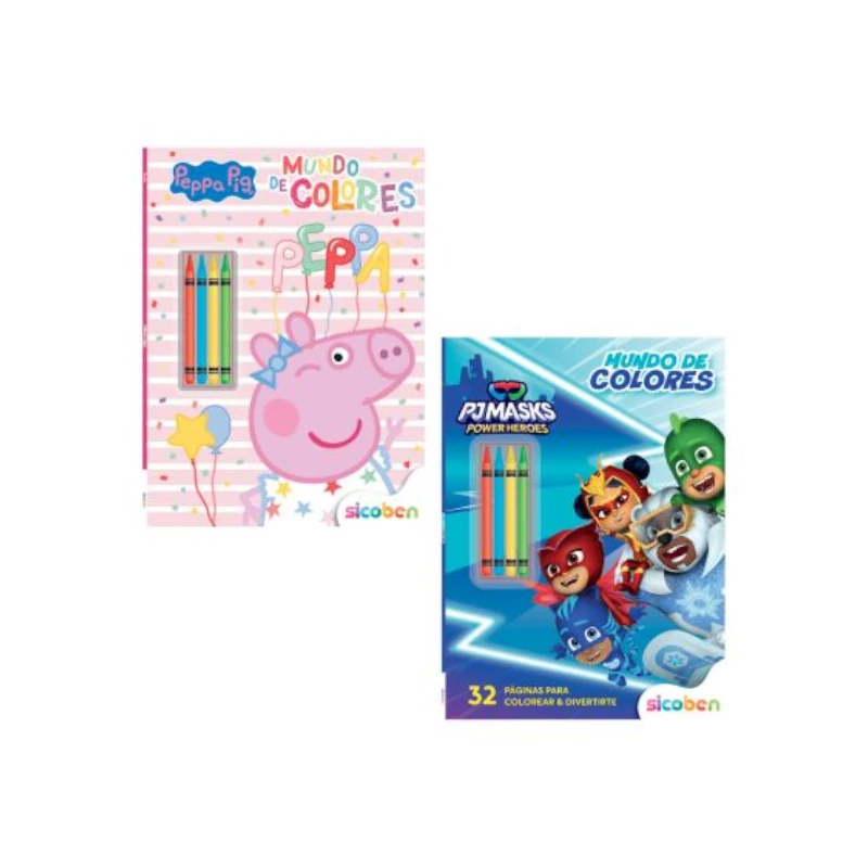 Libro De Actividades Mundo De Colores Peppa Pig Y Pj Masks Con Crayones Surtido