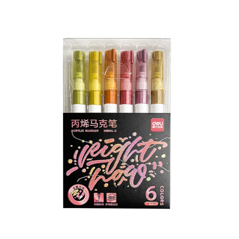Marcador Acrilico Deli  6 Colores Glitter-Metalico