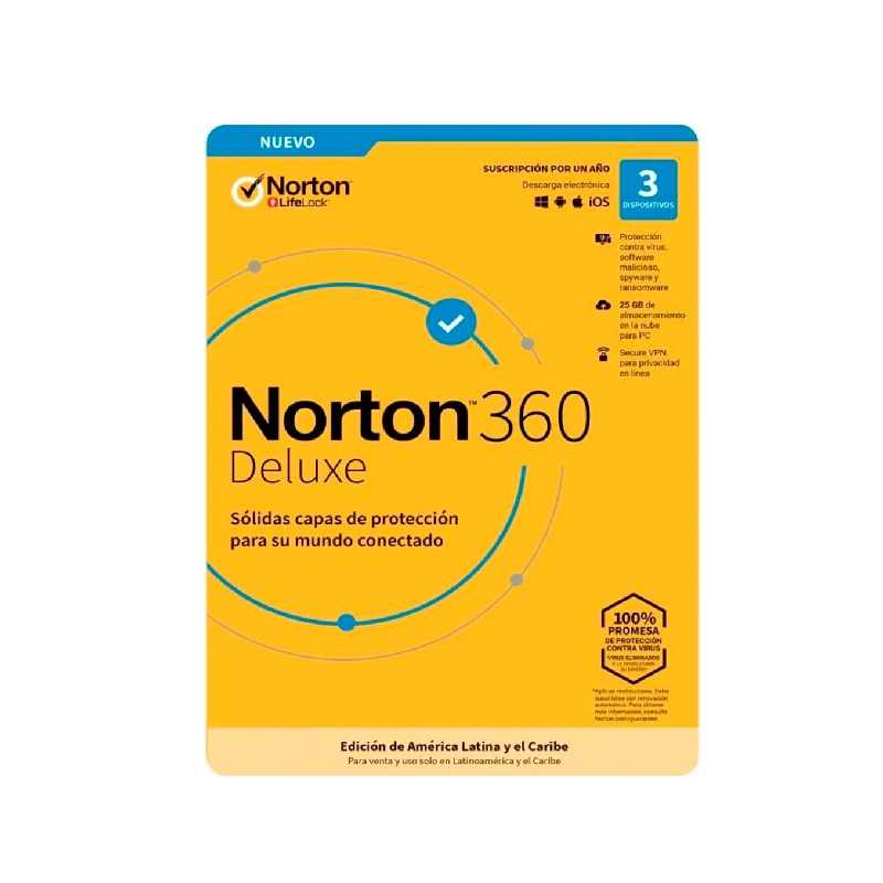 Licencia Norton Antivirus 360 Deluxe Español Subscr 1año 3 Dispositivos