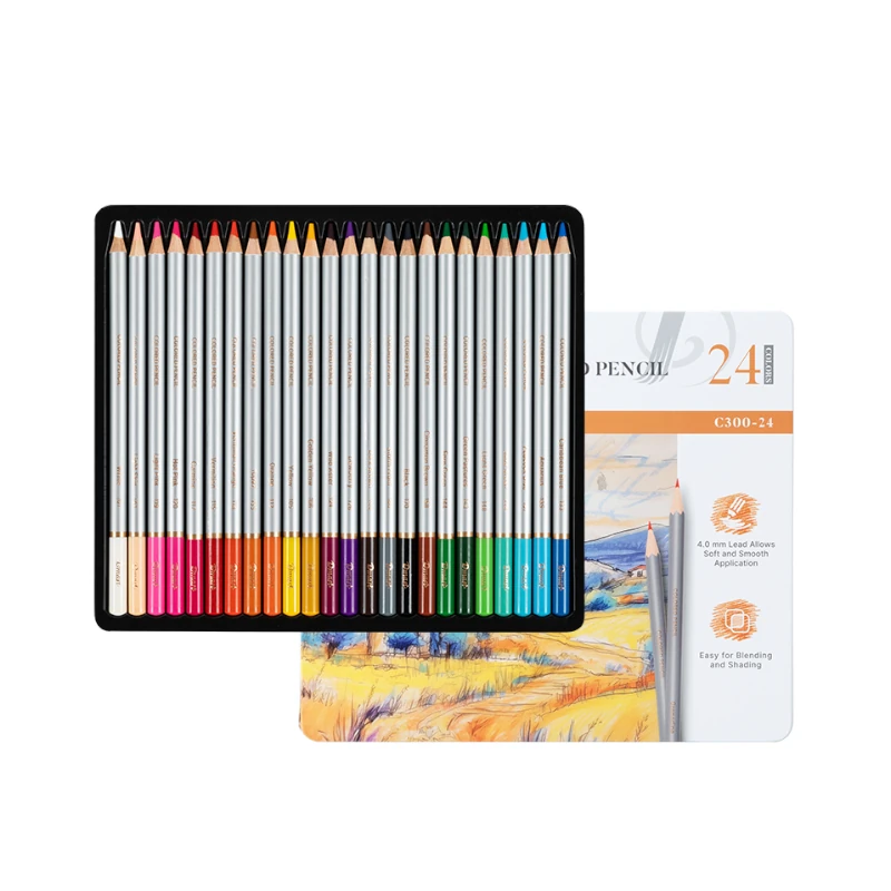 Lapiz Color Largo 24 Colores Caja Metal Dmast Deli