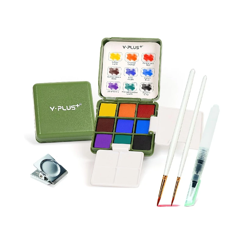 Acuarela Y-Plus 9 Colores Set De Bolsillo Con Pincel y Bolsa Tela