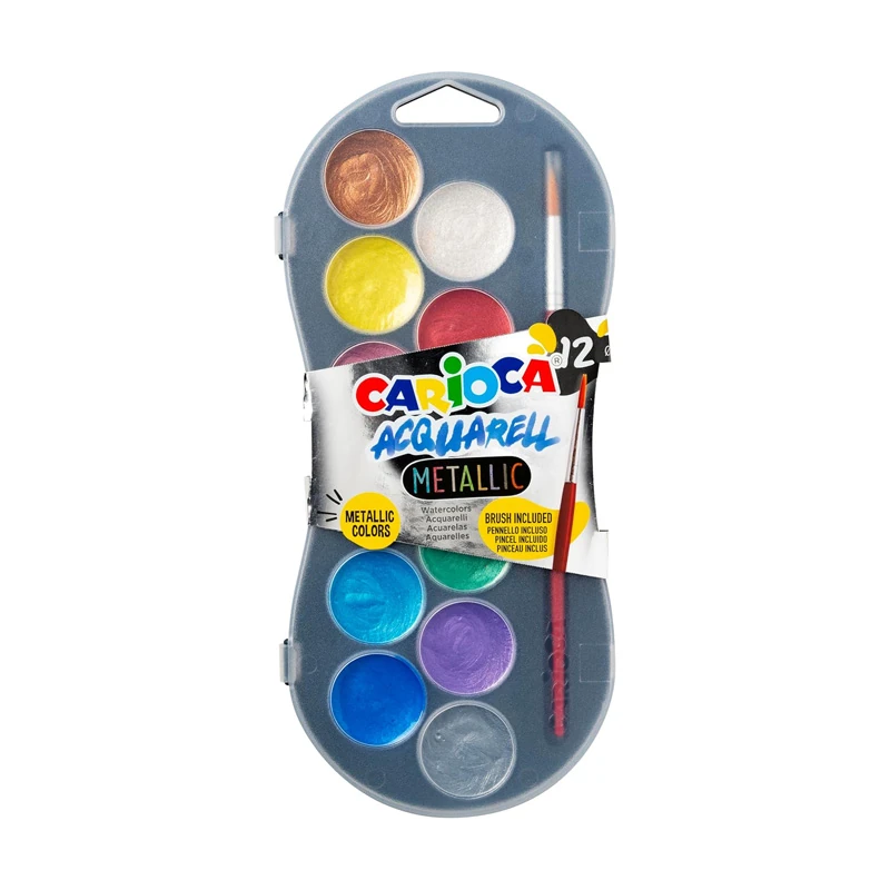 Acuarela 12 Colores Metalicos Carioca + Pincel Blister