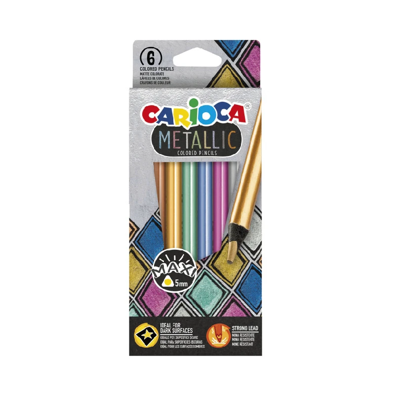 Lapiz Color Largo Paquete 6 Triangular Metalico Carioca