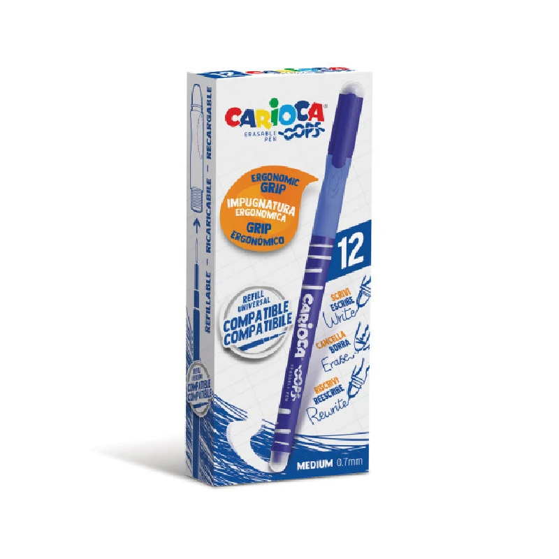 Boligrafo Carioca Oops Azul Paquete12 Con Borrador