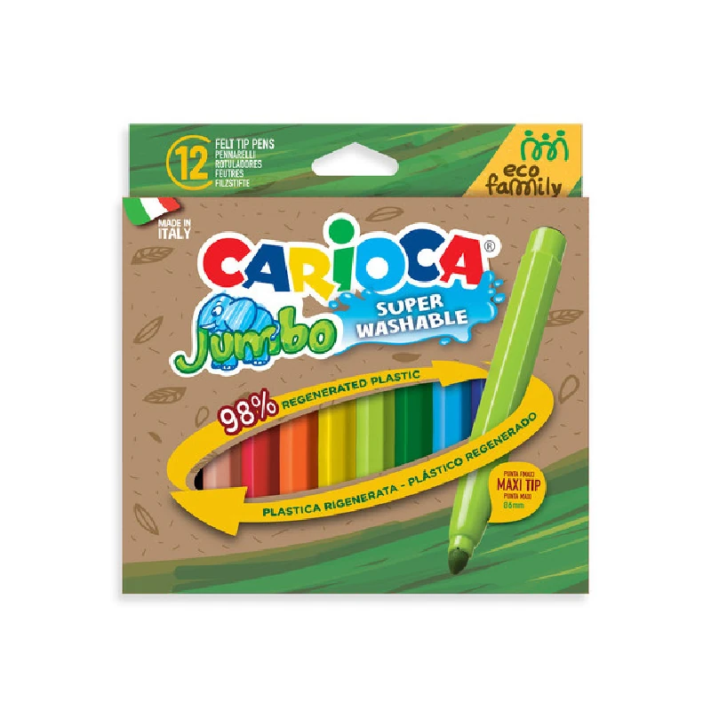 Marcador Escolar Paquete 12 Jumbo Carioca Lavable