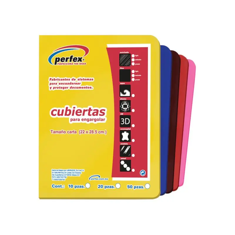 Cubierta Para Encuadernar Tamaño Carta Paquete50 Premium 14 Puntos Multicolor Perfex