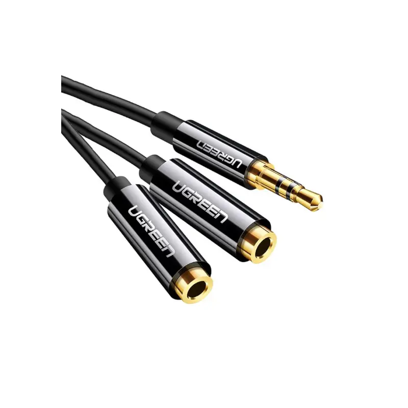 Cable Audio 3.5 Macho A 3.5 Hembra Doble 25Cm Negro Av134 Ugreen