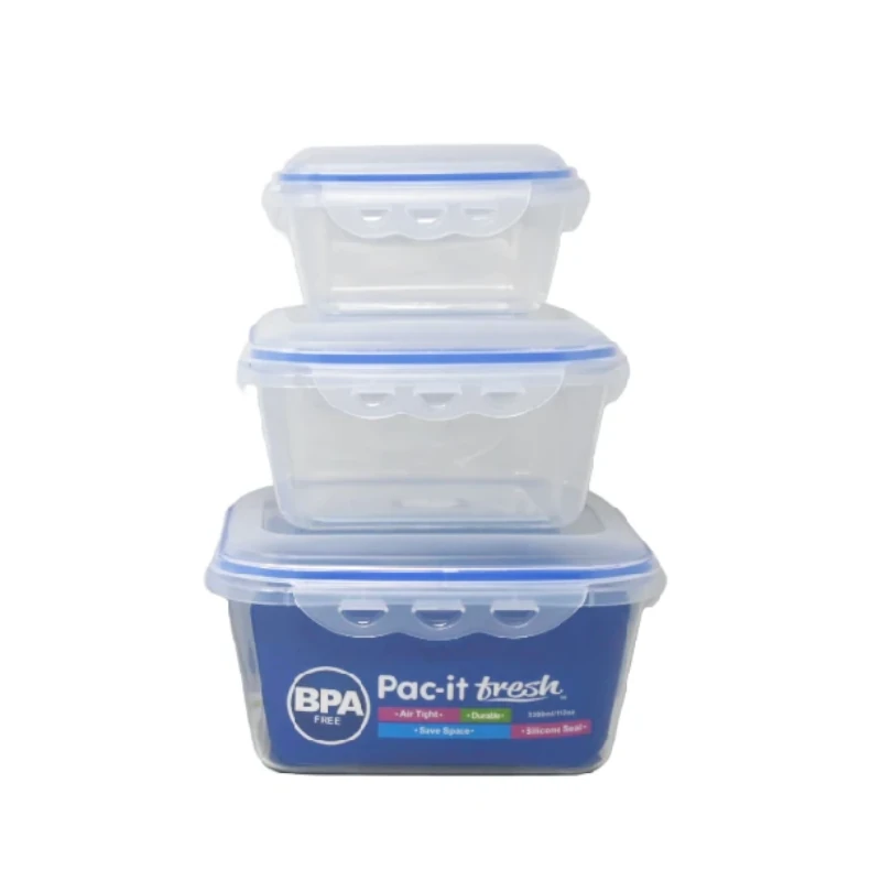 Recipiente Plast C/Tapa Cuadrado 3Pzs