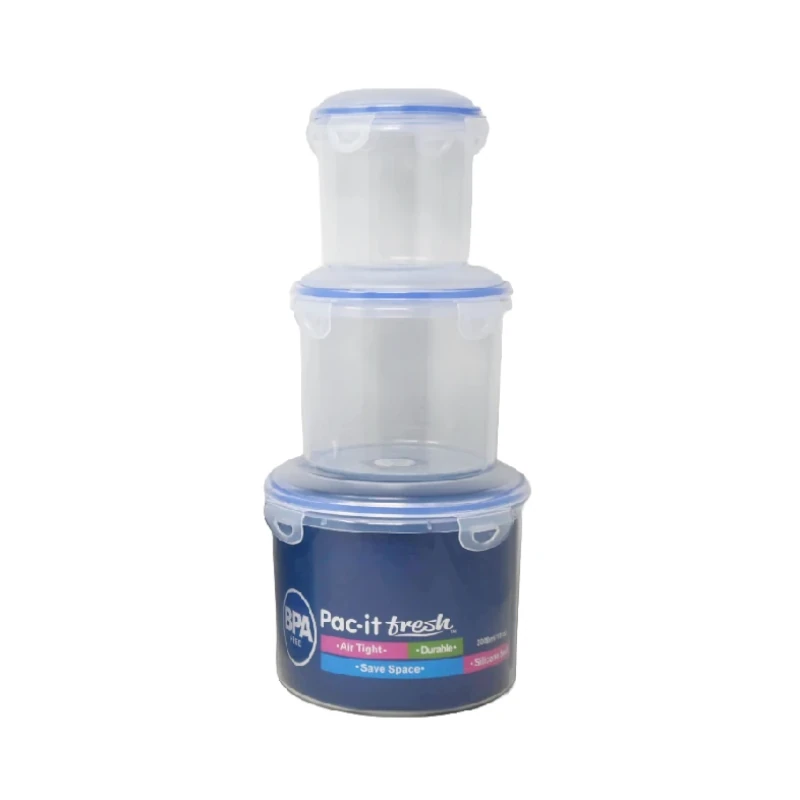 Recipiente Plast C/Tapa Redondo 3Pzs