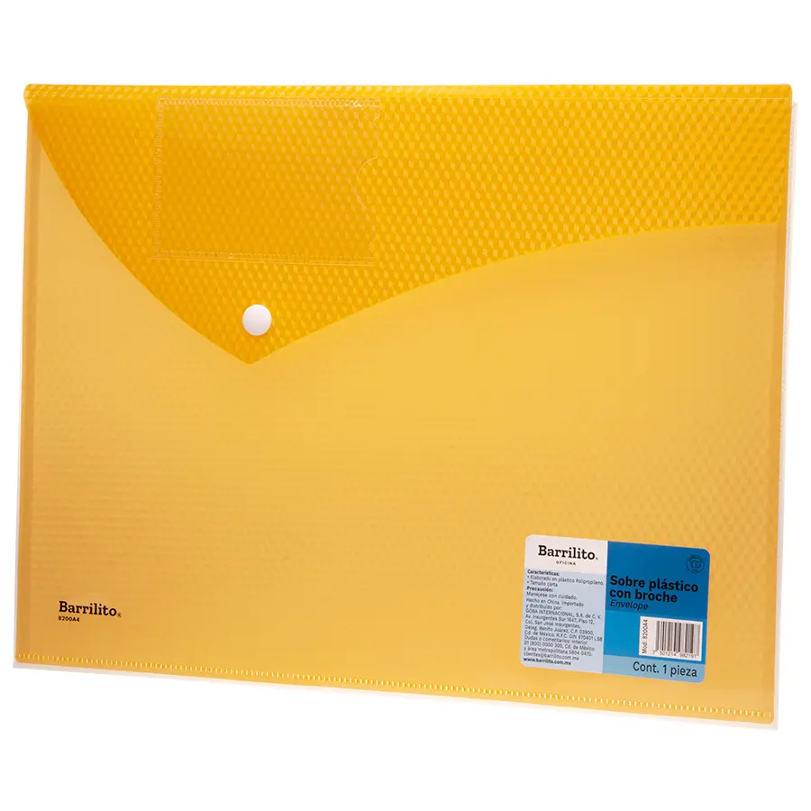 Sobre Plastico Tamaño Oficio Horizontal Con Broche Barrilito
