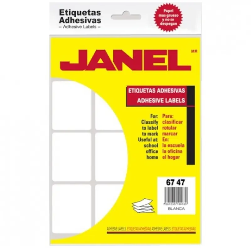 Etiqueta Janel 1 7/8 X 2 1/2 67 47 Blanca