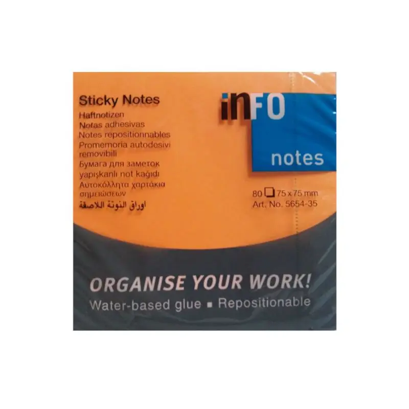 Nota Adhesiva Infonote 3X3 Naranja Neon 12 Piezas 5654-35
