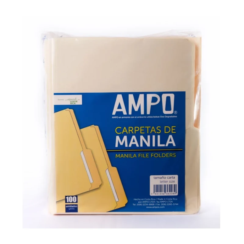 Folder Manila Tamaño Carta Paquete100 Ampo Bolsa