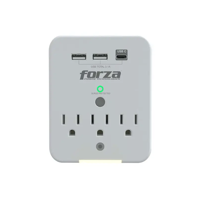 Protector De Picos Forza 3 Salida 110V P/Pared/3Usb/Tapa Protectora Fwt-331Usbc