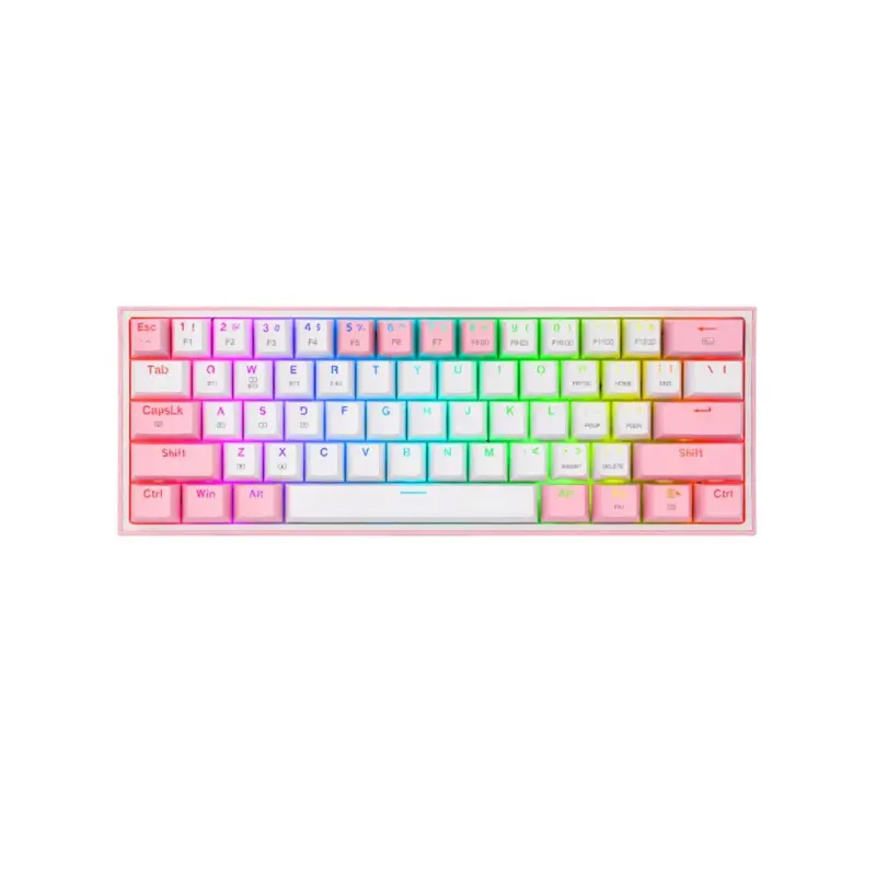 Teclado Redragon Gaming Fizz Pro Usb Tipo-C Blanco-Rosa Rgb 60% K616 Mecanico
