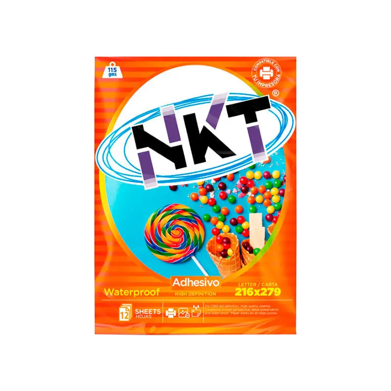 Papel Foto 8.5X11 12Hjs Glossy 115Gr C/Adhesivo En Bolsa Nkt