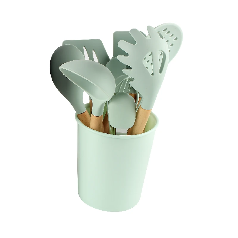 Utensilio Silicon Cucharon 9Pzs Verde Con Base