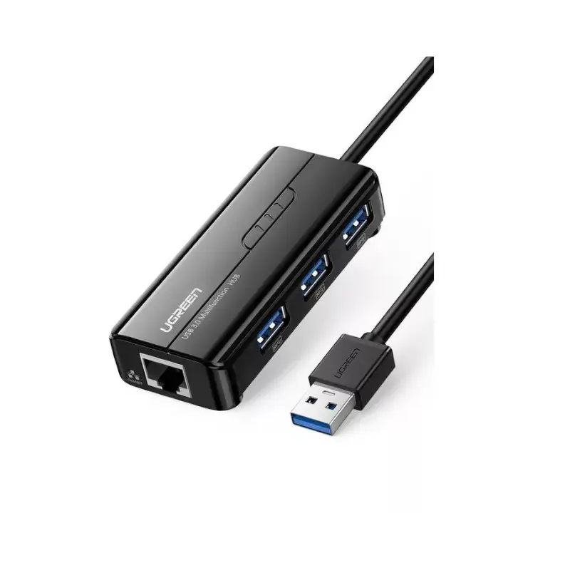 Hub Usb 3.0 3 Puertos + Gigabit Ethernet Negro 20265 Ugreen