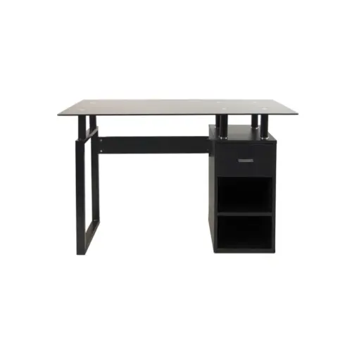 Escritorio Negro Con Gaveta y Cajon Vidrio Templado 110X50X75cm
