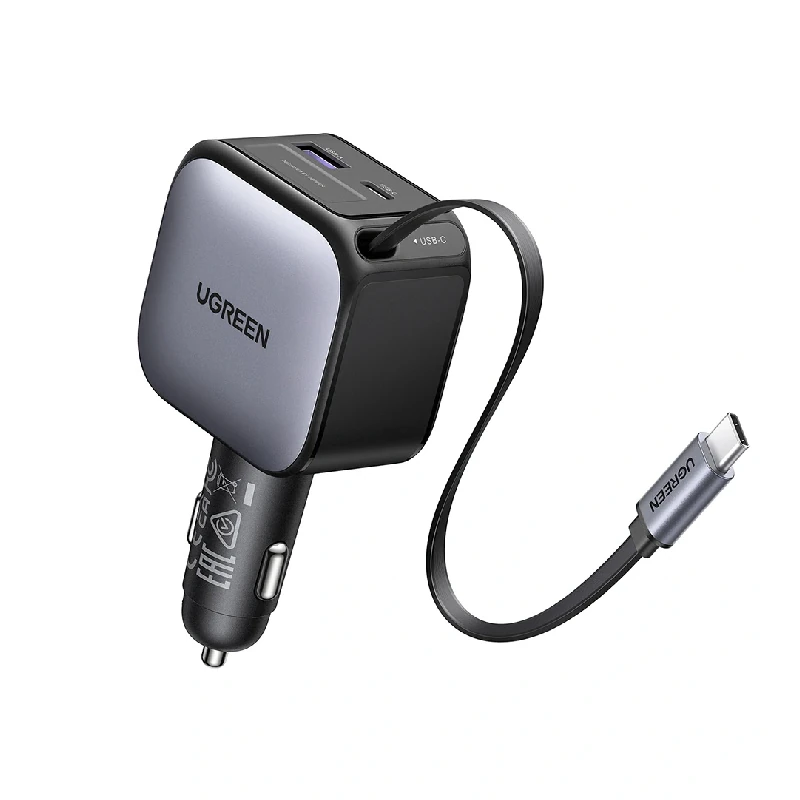 Cargador Retractil P/Carro 1Usb-A+1Usb-C Gris 60W Ec602 Ugreen
